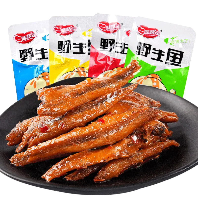 Fried spicy pepper flavor fish Packed salty sweet and sour snacks