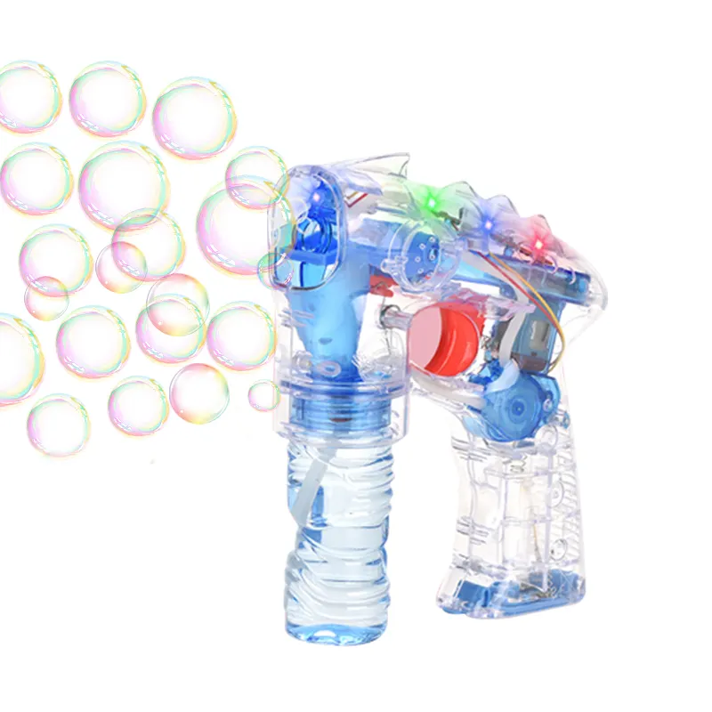 2022 Summer Outdoor Battery Operated Lighting Transparent Space Bubble Blower Gun Kids Automatic Bubble Gun with Bottle Solution