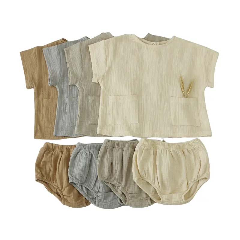Комплекты одежды для новорожденных детей 0-3 месяцев с логотипом на заказ для мальчиков летние 100% хлопковые муслиновые комплекты одежды для малышей