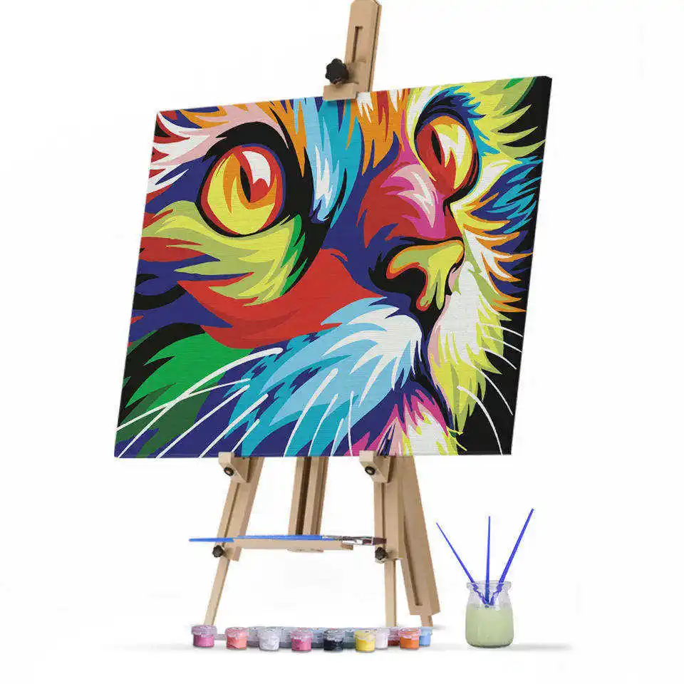 Абстрактный пользовательский размер, ручная роспись, разноцветное смешное животное 40x50 см, Картина кошки по номерам