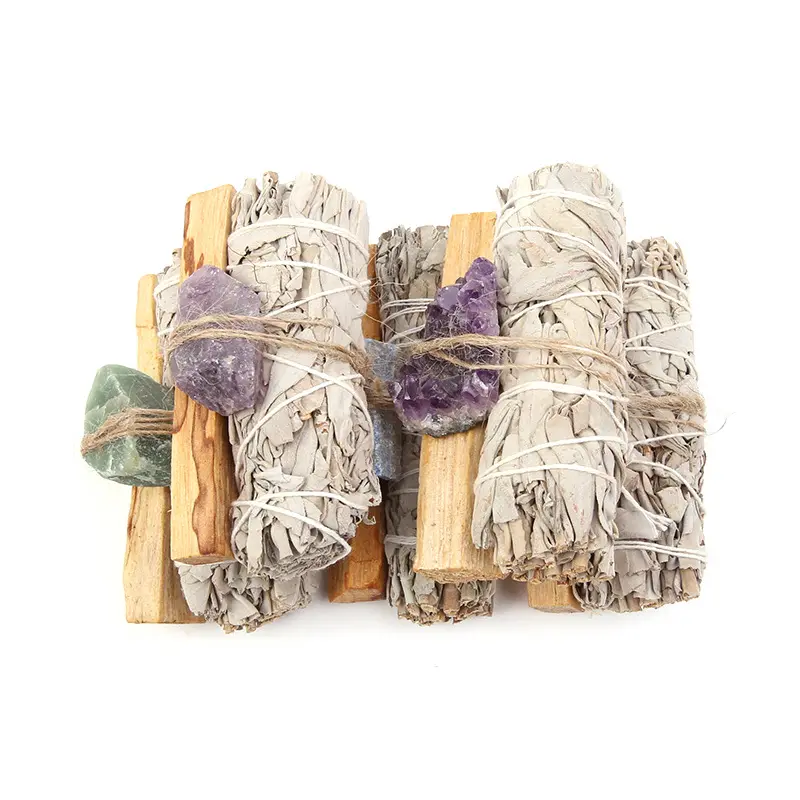 California Sage Smudge Kit With Crystal Palo Santo Smudge Cleansing House Blessing Kit Reiki Healing Meditation Tools