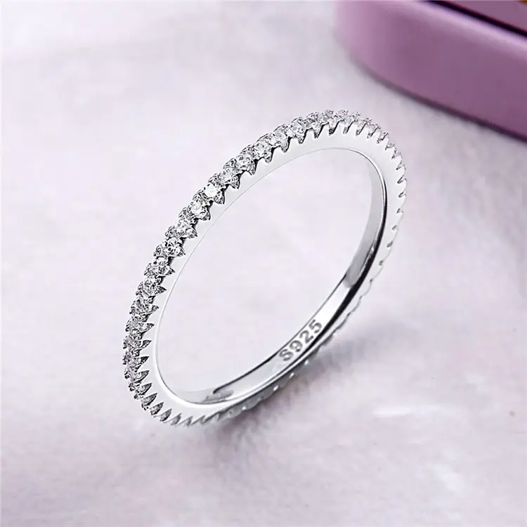 Qings 1.5MM Thin Band Rings Platinum Plated 925 Sterling Silver Cubic Zirconia Engagement Rings for Women Girls