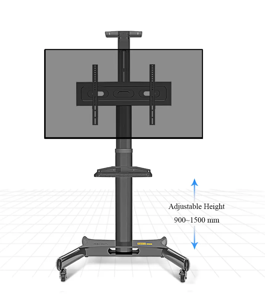 Height Adjustable Tilt swivel tv mobile cart 360 Universal TV Cart Mount Stand With DVD Tray for 32-65inch up to 45.5kg