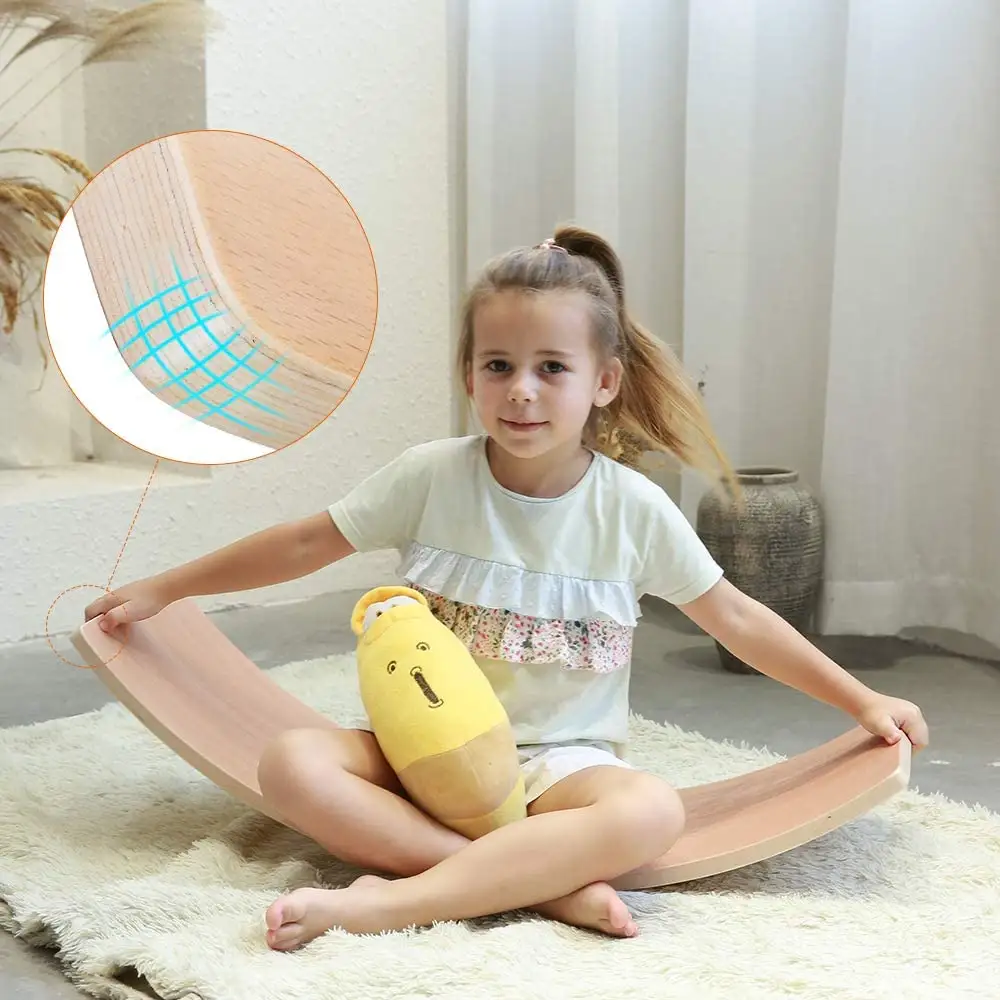 XIHA Wooden Baby Rocker Curvy Balance Board Wood Kids Seesaw Toy Montessori Fitness Yoga Surf Multifunction Balance Board