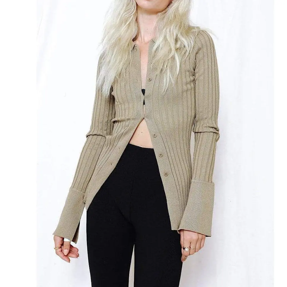 Fashion lady cardigan knit tops single-breasted solid color Turn-down Collar long-sleeved sweater coat