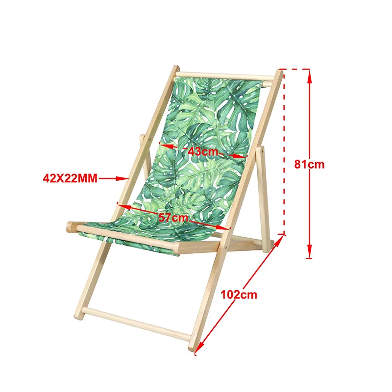 Wooden Frame W/4 Position Printed Beach Chair High Quality Outdoor Furniture