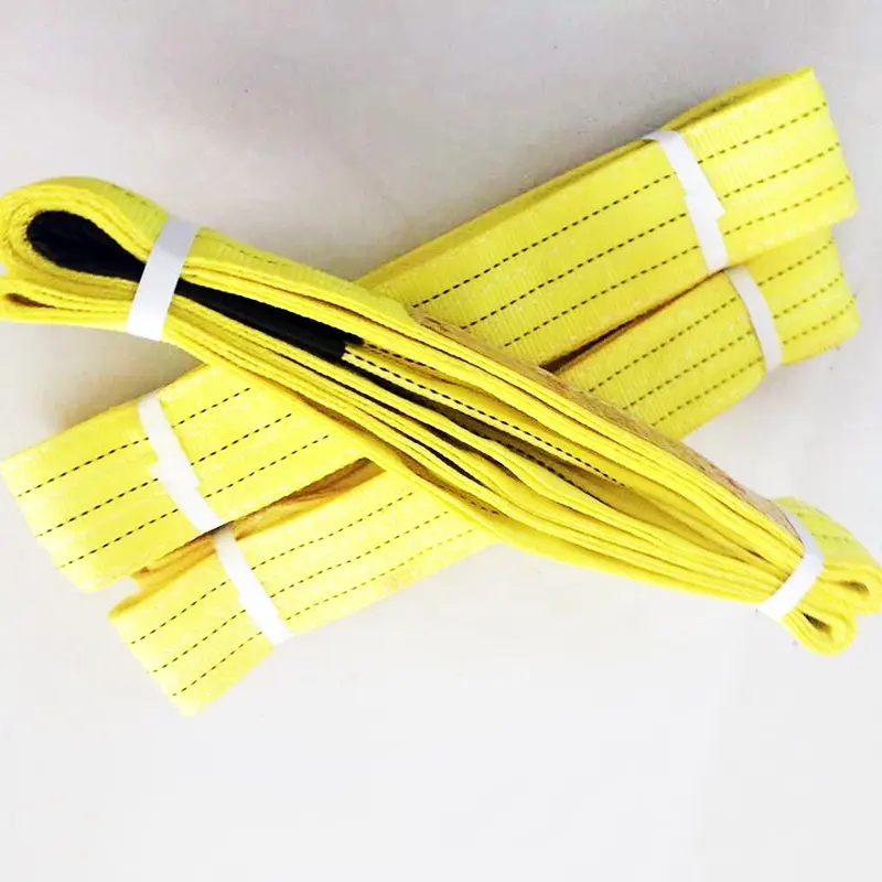 Hot sale 90mm 3ton used in lifting and port handing yellow polyester flat webbing sling
