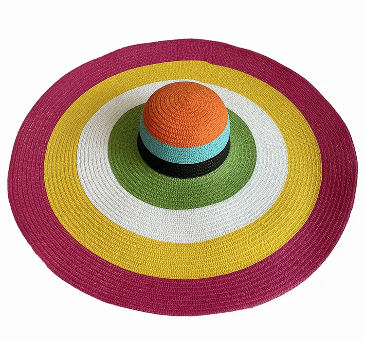 Rainbow stripe large brim lady's straw hat summer uv hat beach beach travel holiday sun hat