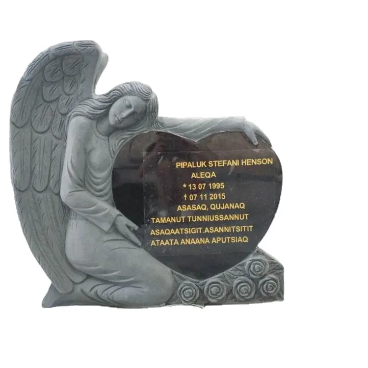 Hand Carved Angel Holding Granite Heart Tombstone Cemetery Popular Granite European Designs R.S.C Stone Traditional Exterior