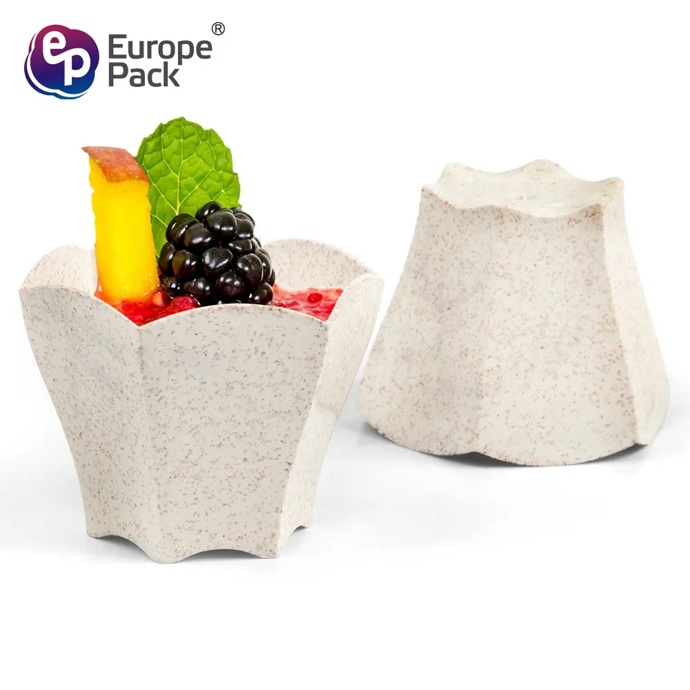 EPK Hot sale flower shape wheat straw 70ml ice cream cups biodegradable