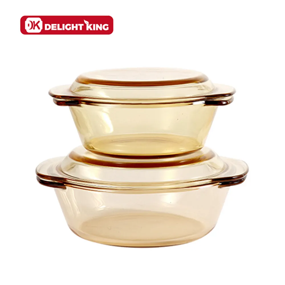 Classical pyrex high borosilicate amber glass casserole pot withglass lid/ microwave oven safe cookware set dish