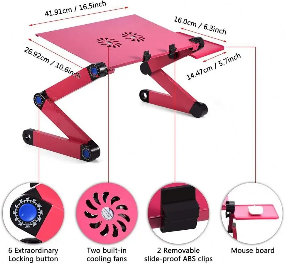 Wideny красный алюминиевый стол для ноутбука с регулируемой высотой стол со складными ножками для чтения письменных принадлежностей на кровати диван для пола