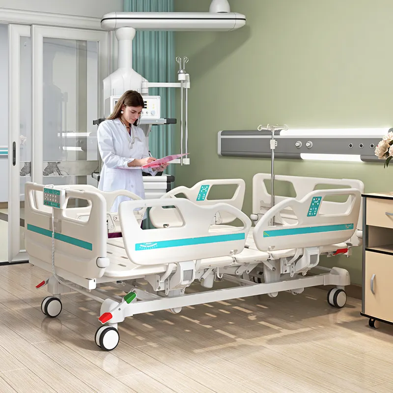 Профессиональная Регулируемая медицинская электрическая Больничная кровать V8v5c SAIKANG из АБС-пластика с 5 функциями с инфузионным полюсом