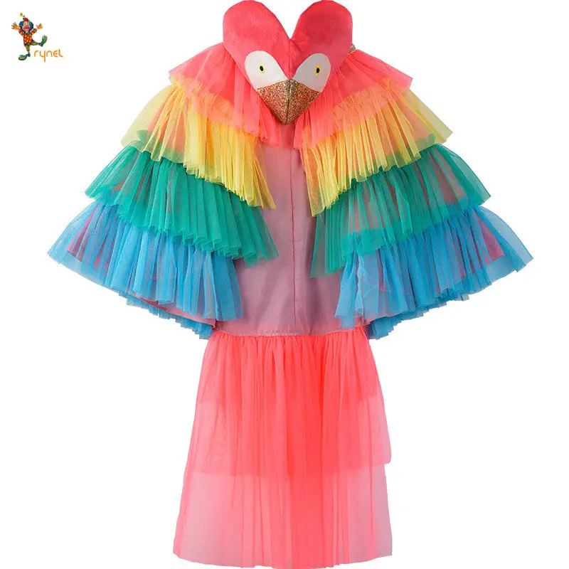 2021 новая милая Мода Хэллоуин Рождество Дети Косплей попугай многослойная цветная сетчатая накидка с hatPGPF0247