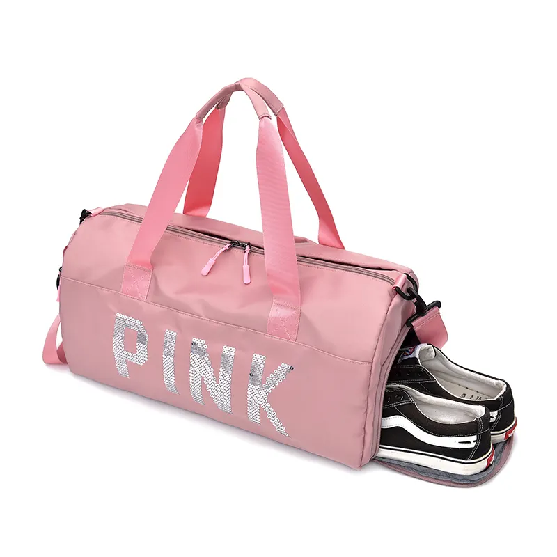 Large Capacity Shoe Pouch Luggage Bags Dry Wet Separated Pink Gym Bag Shining Sequins Custom Logo sports bag