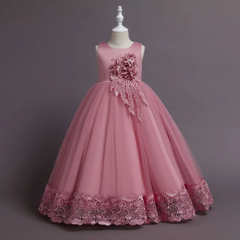 WR001 Новейшее модное платье для девочки, новое платье, длинное дизайнерское детское бальное платье, свадебные платья