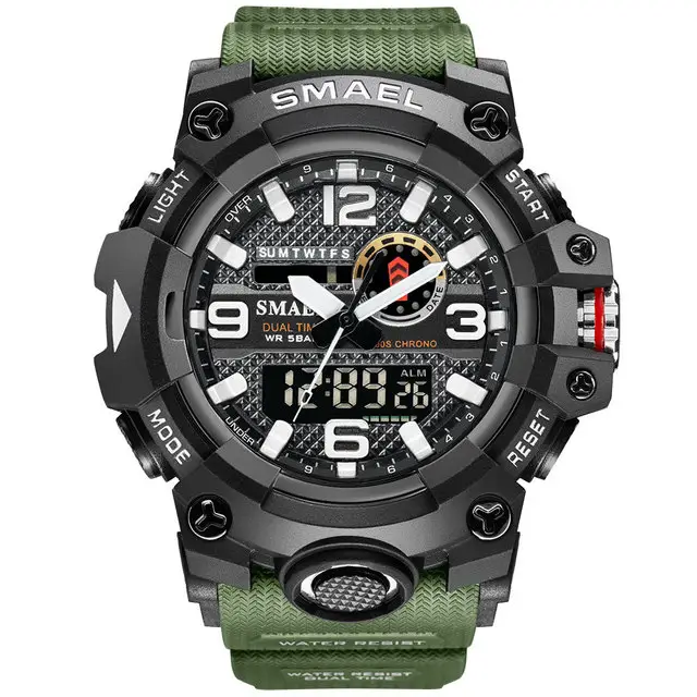 Мужские водонепроницаемые цифровые наручные часы SMAEL, спортивные наручные часы с секундомером, 5 АТМ, 8035