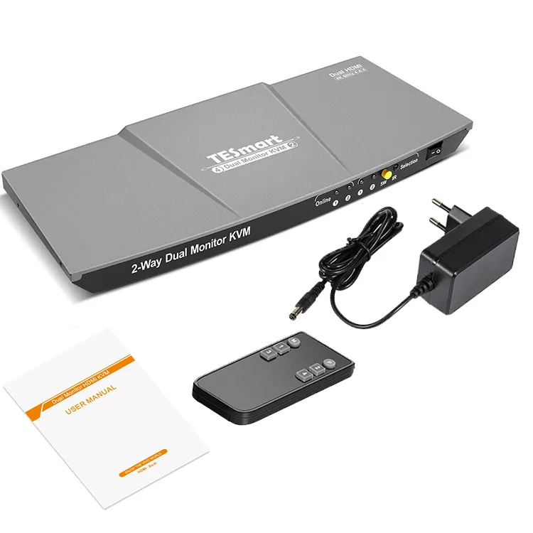 TESmart HDMI Switch Splitter 4x2 HDMI+DP Dual Monitor KVM 4K@60Hz 4:4:4 4 In 2 Out Video KVM Switch Splitter Working From Home