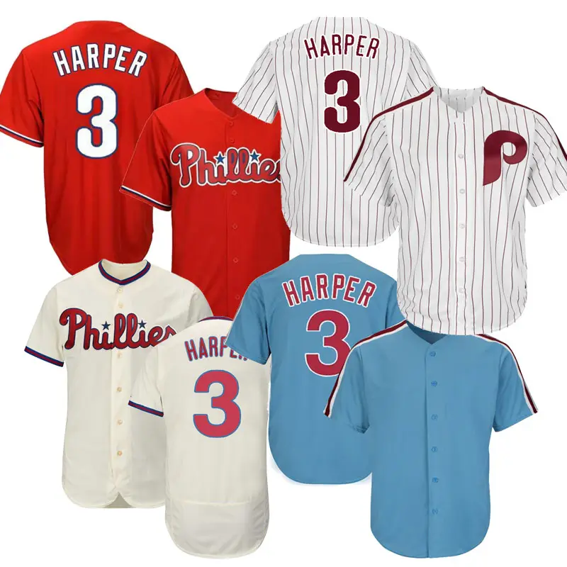 Phillies Bryce Harper 3 Embroidery Logos Uniform Shirts Baseball Jersey Custom