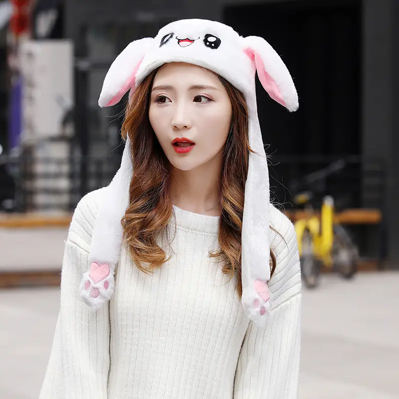 Bunny Ear Hat Moving Jumping RabbitHat Cute Animal Ear Flap Hat bunny hat Women's Factory wholesale Many styles moving