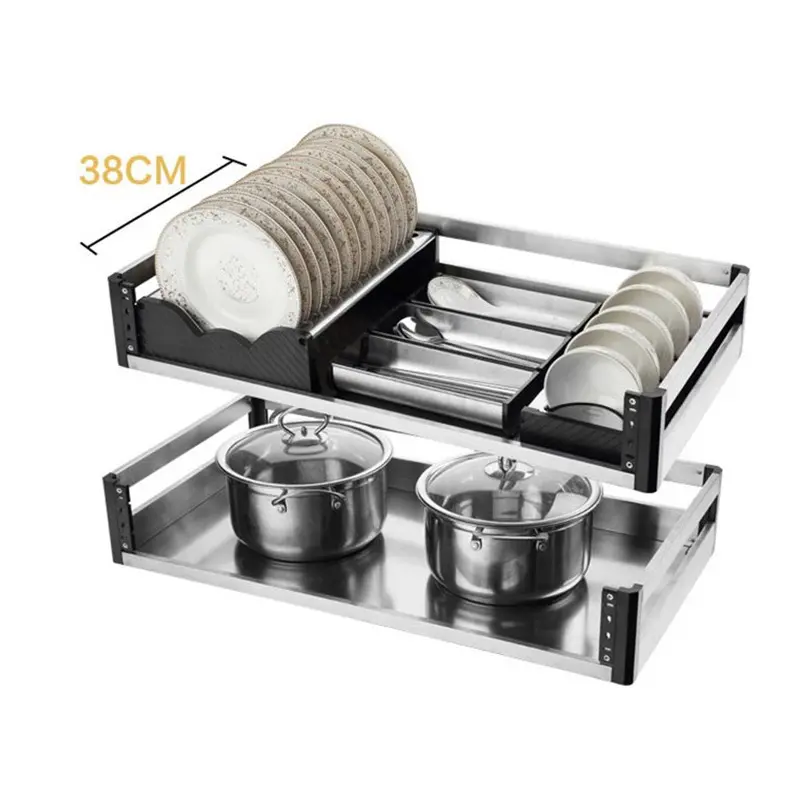 Kitchen Drawer Basket Pulingl Out Stainless Steel Plate Storage Basket Drawer For Kitchen Cabinets Cupboards In Different Sizes WTB-014