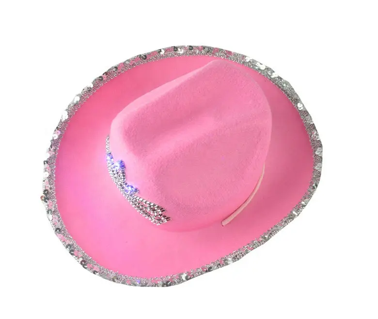 New Design Princess Crown Girl's plain Pink Sequin cow girl Princess Hat cowboy hat