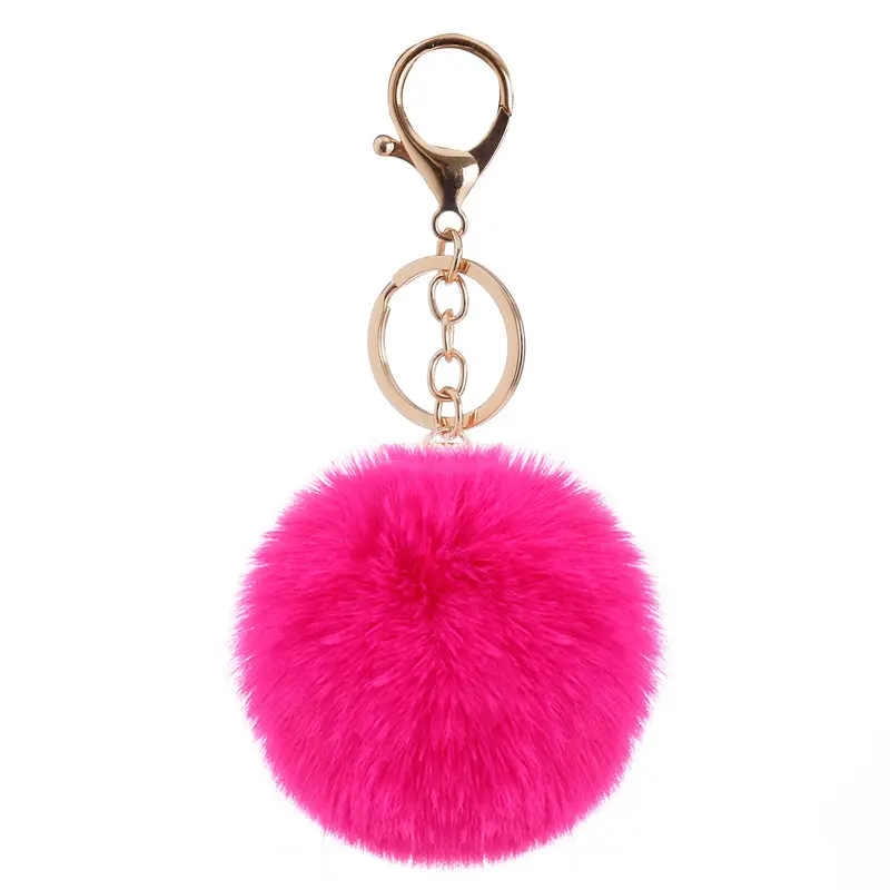 Pom Keyring Fuzzy Pink Fur Ball Puffball Key Chain Furball Keychain Puff Ball Keychains