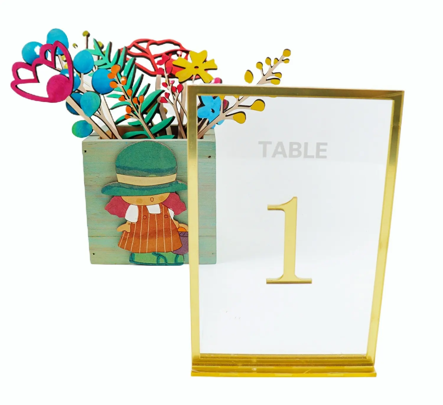 LOW MOQ Rectangle Shape Gold Frame Sign Holder Menu Holder Clear Display Acrylic Wedding Table Number