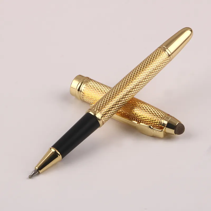 Резные тяжелый металлический логотип vip-ручка с сенсорным экраном; Цвет золотистый, белый пистолет черный цвет 2 в 1 стилус для ёмкостного экрана многофункциональная металлическая шариковая ручка
