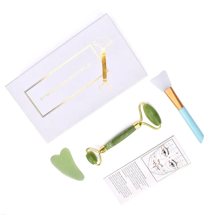 Good quality Anti aging rose quartz face massager welding jade roller with box Jade Roller Gua Sha Set With Private label OEM