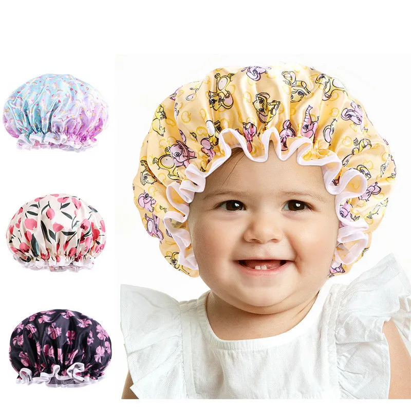 Children's Cartoon Satin Shower Cap PE Waterproof Cap for boys and girls Baby Cute Bath Cap