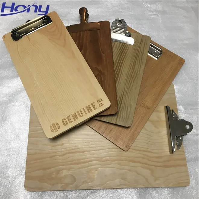 Decorative Menu Display Wooden Storage Clipboard with Custom Clips and Printing Logo