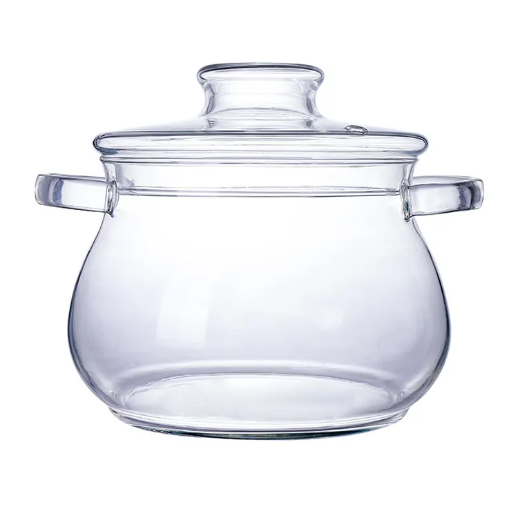 Heat Resistant Transparency Two-ear High Borolicicate Glass Cooking Pot