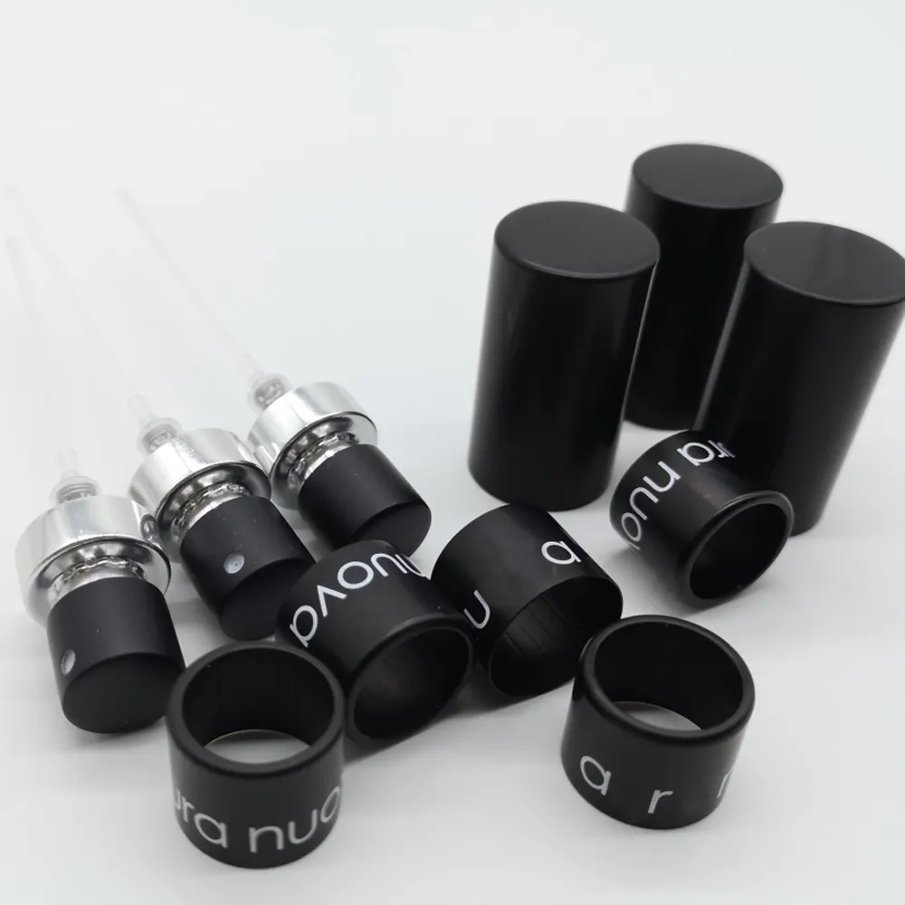 15mm Matte Black Perfume Sprayer Pump with Aluminum Collar for Crimpless Perfume Glass Bottle