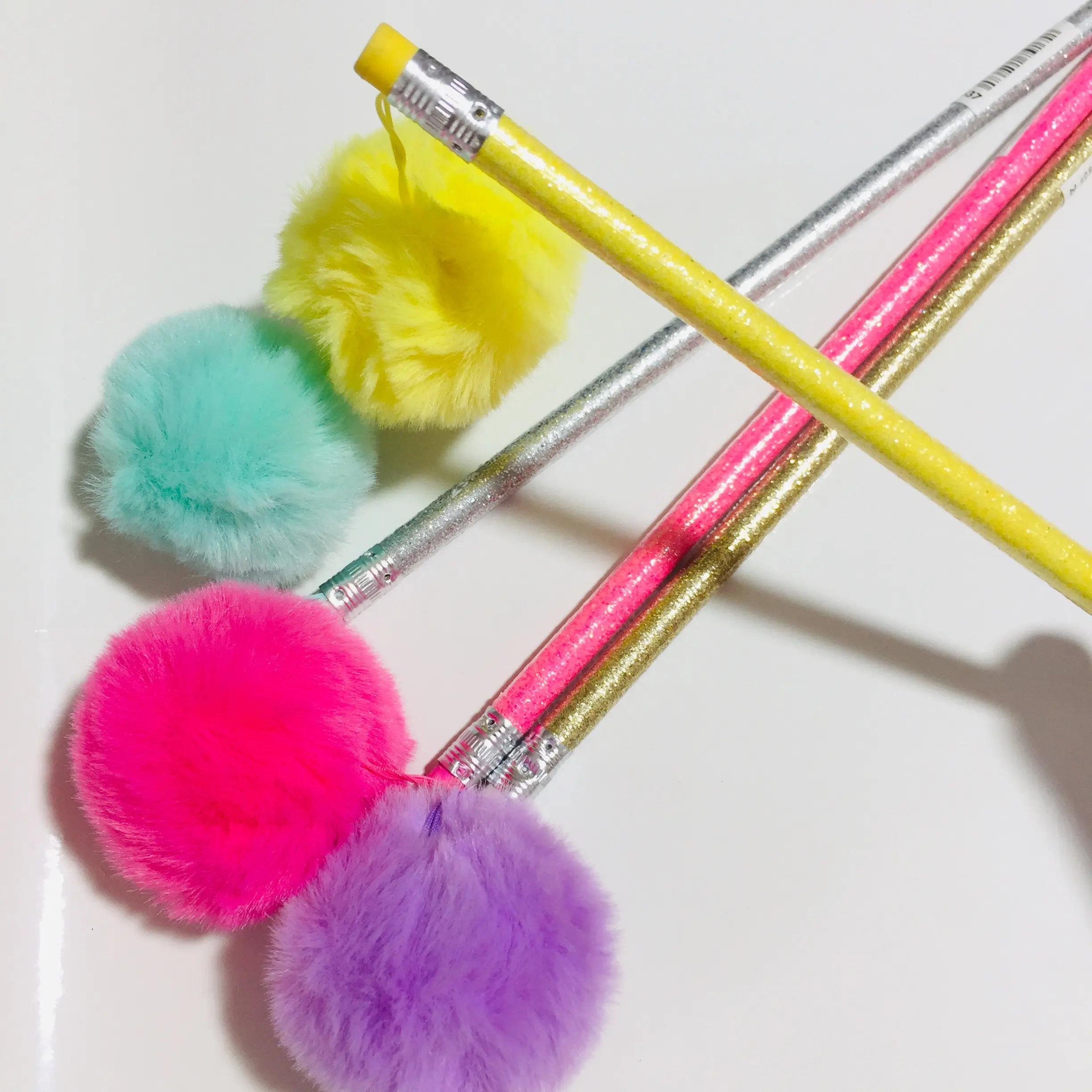 school stationery toy with pompon glitter HB pencil