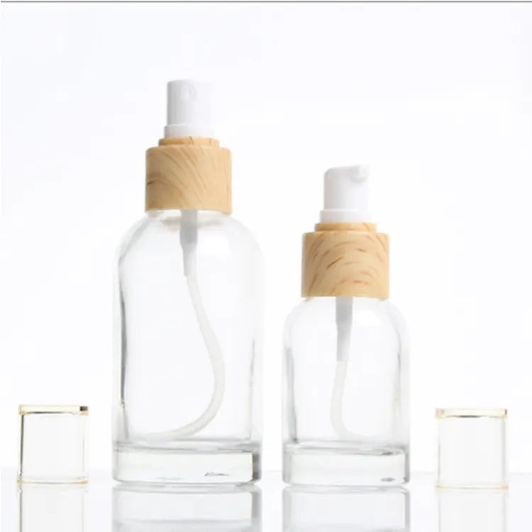 Fuyun 40ml/100ml/120ml Cosmetic Containers Packaging Organic Wood Bamboo Clear Glass Bottles