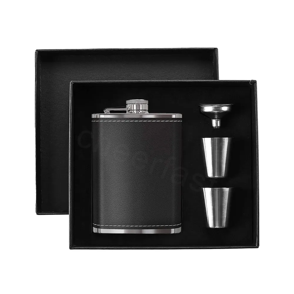 Well made 8oz Black Liquor Hip Flasks Set And Wine Pot And Travel Wine Pot And Man Gift PU Leather Hip Flask