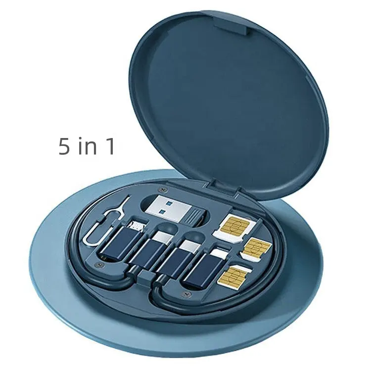 Многофункциональный мини-кабель для быстрой зарядки и передачи данных, 60 Вт, 5 в 1, набор USB-кабелей, коробка для хранения для телефона