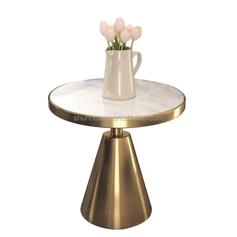 Luxury home use golden stainless steel coffee table marble top round coffee side table