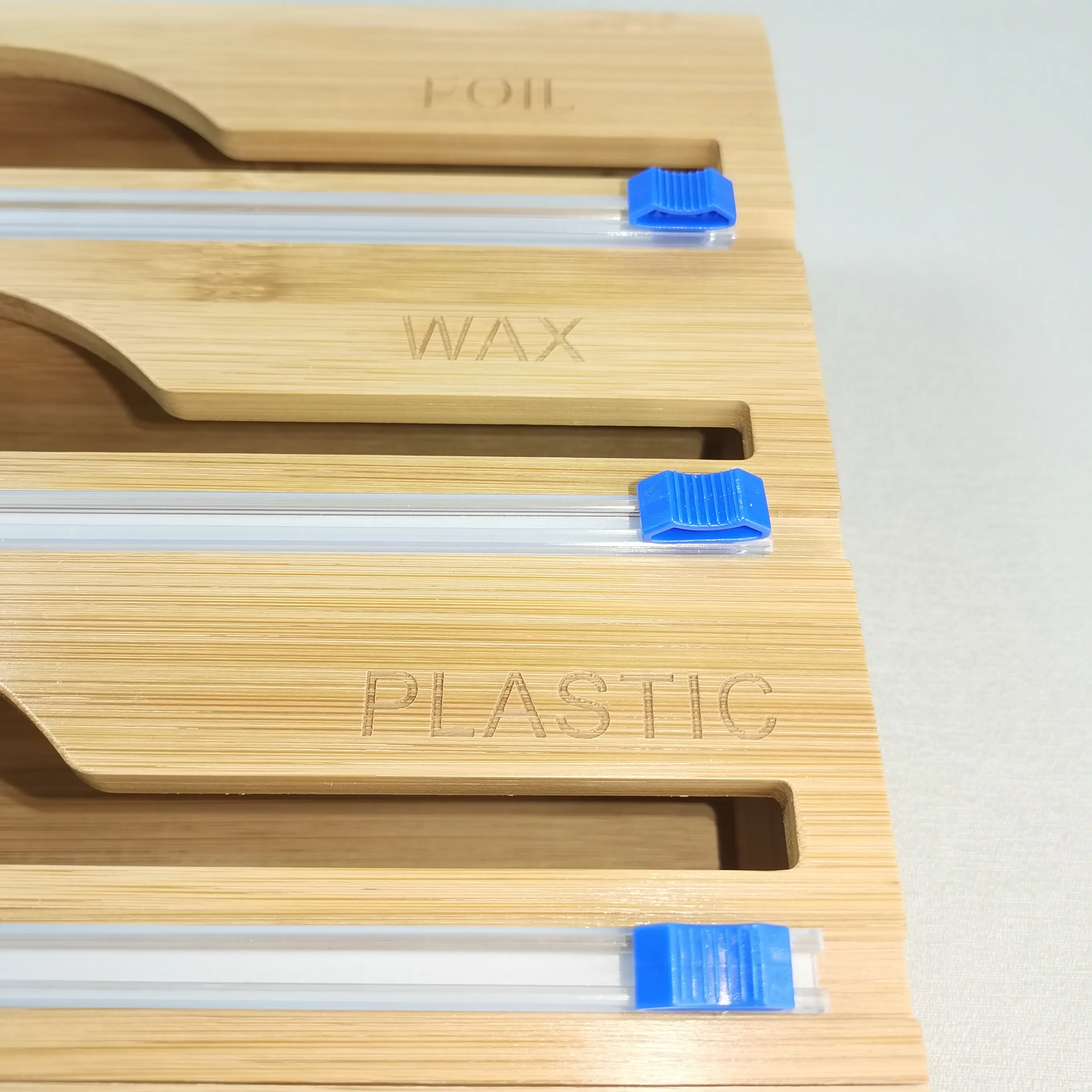Бамбуковый пластиковый упаковочный диспенсер с резаком, 3 в 1 Диспенсер Для Хранения фольги, адсорбционной пленки и пергамента