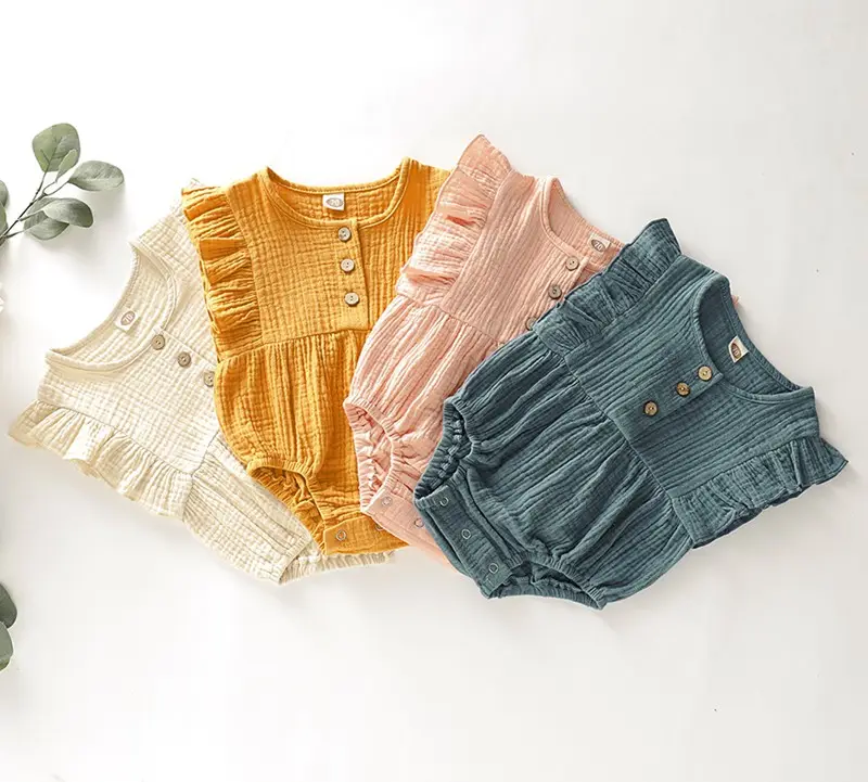 Infant Linen cotton Newborn Baby Girl Romper Bodysuit Ruffle Bowknot One-Piece Jumpsuit Outfit Clothes Summer