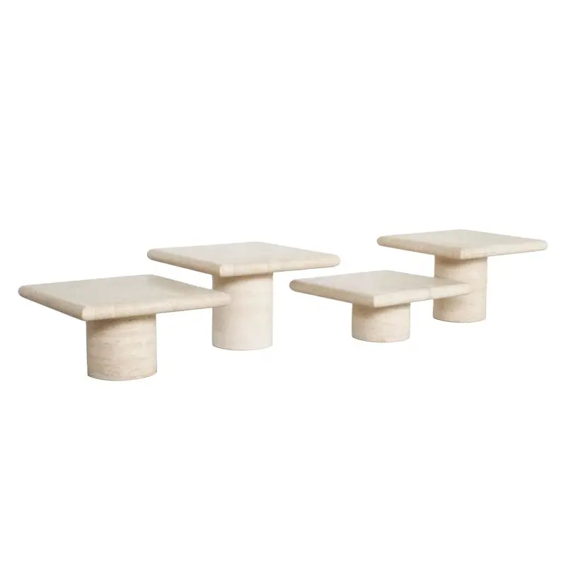 Modern natural travertine marble high and low square living room side table