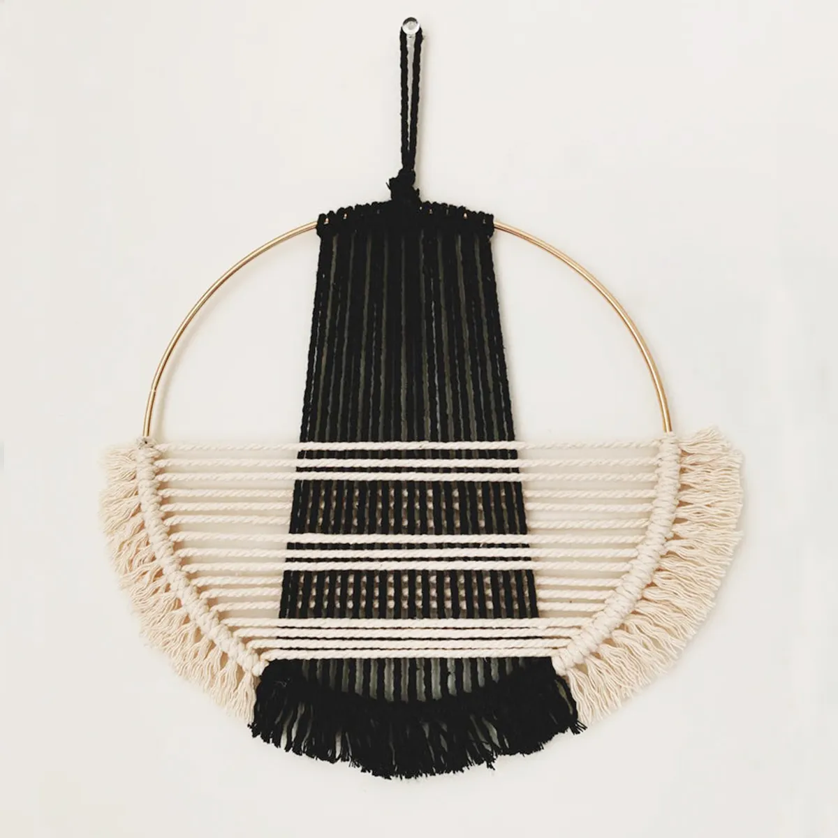 Black and White Macrame Hoop Wall Hanging Circular Wall Hanging