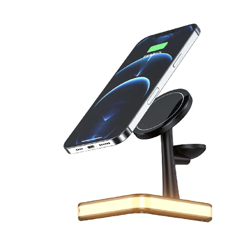 2021 NEW Arrival Magnetic Wireless Charger Station Night Light 3 In 1 Wireless Charger Stand Fast Charging Cell Phone