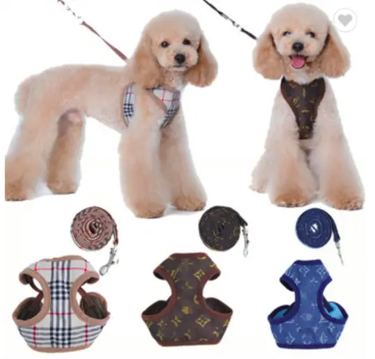 Adjustable Soft Cotton Plaid Pattern Dog Harness Vest Custom Pet Dog Harness Vest Leash