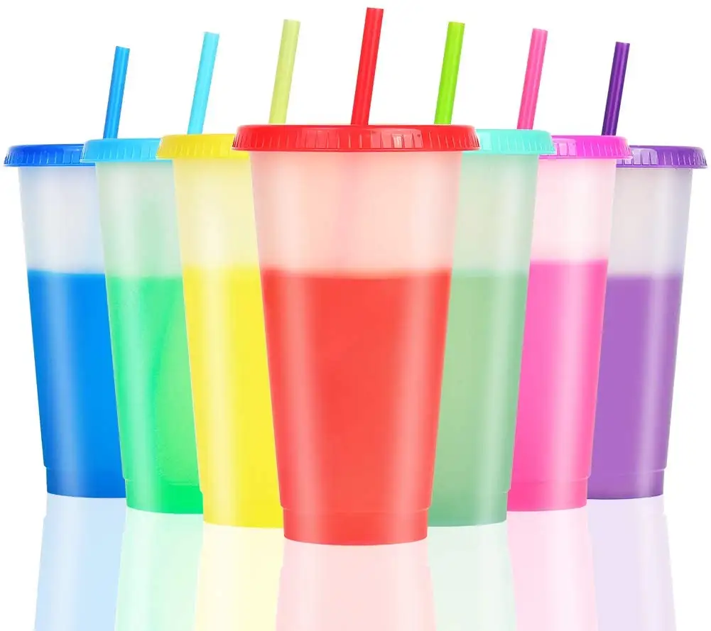 Color Changing Cups With Lids And Straws 24oz Reusable Plastic Bpa Free Tumblers For Adults Kids Summer Coffee For Party