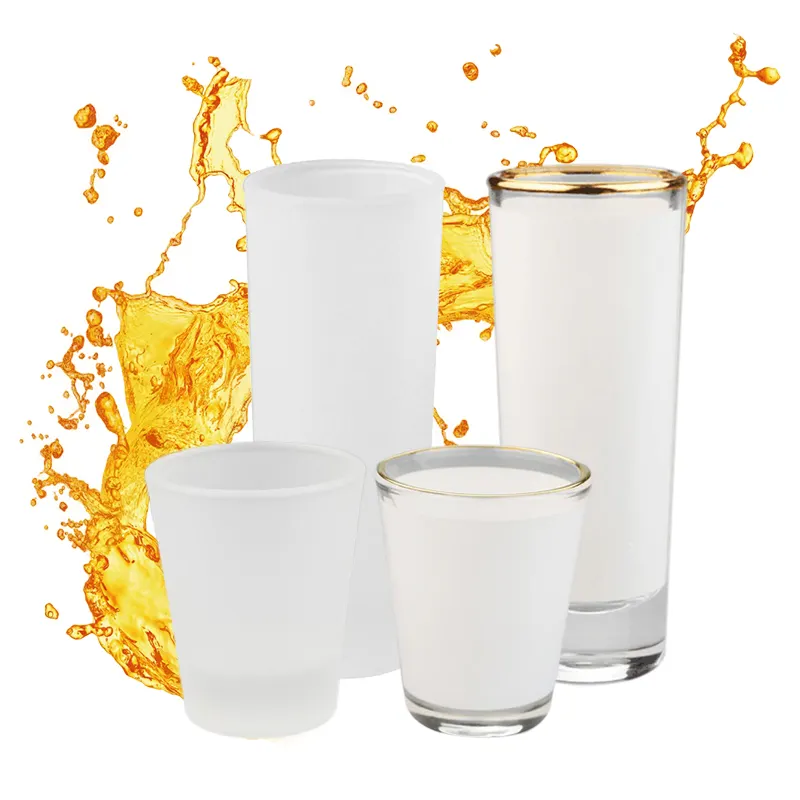 USA Warehouse Free Shipping 1.5oz 3oz Gold Rimmed Frosted Beer Glasses Small Cup Wine Whiskey Bullet Sublimation Shot Glass