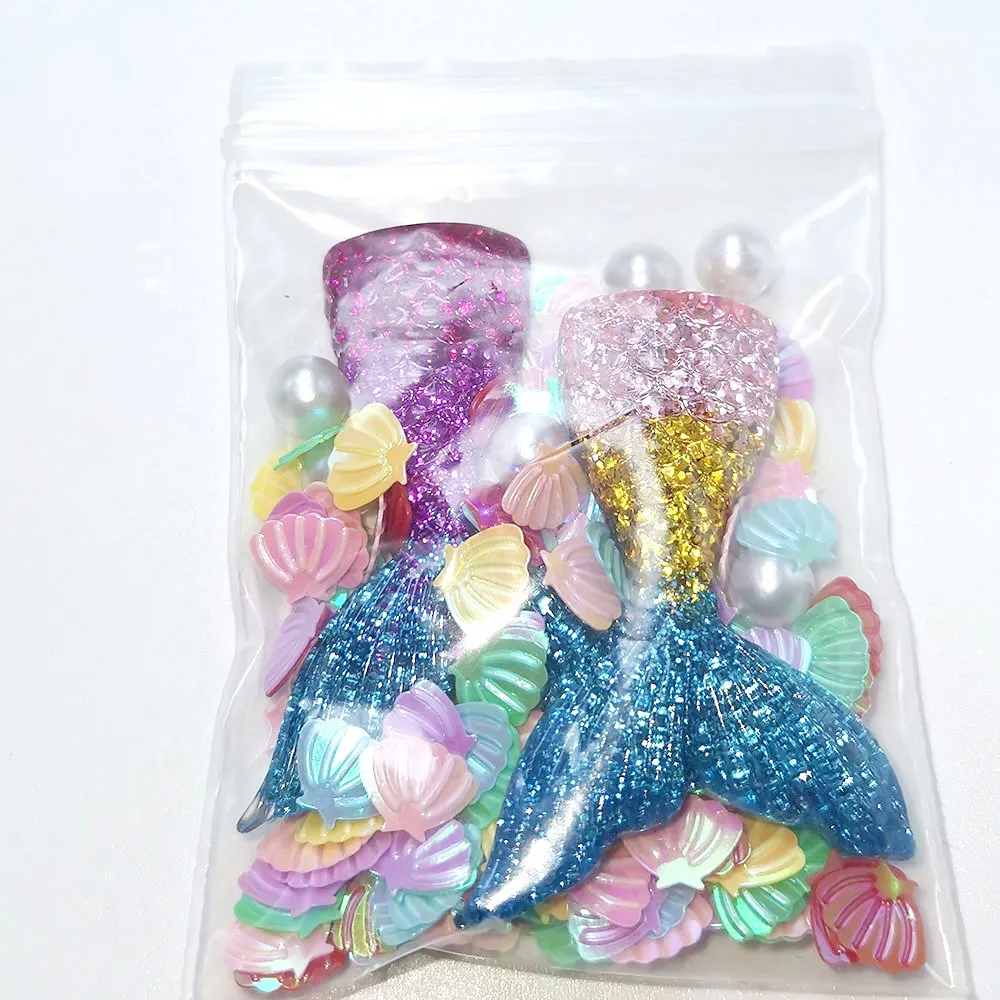 mermaid accessories colorful glitter cute bead shells toys DIY resin mermaid slime accessories