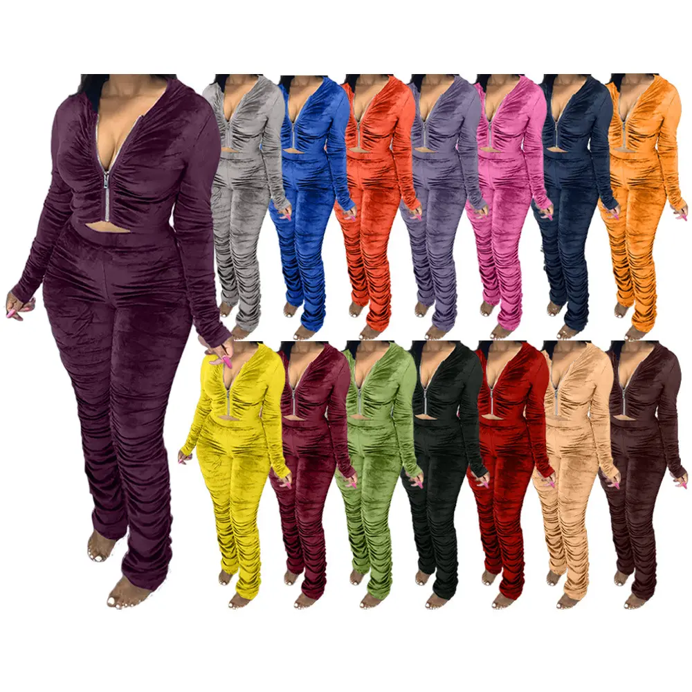 Plus size two piece set women clothing stacked pants sexy women clothing