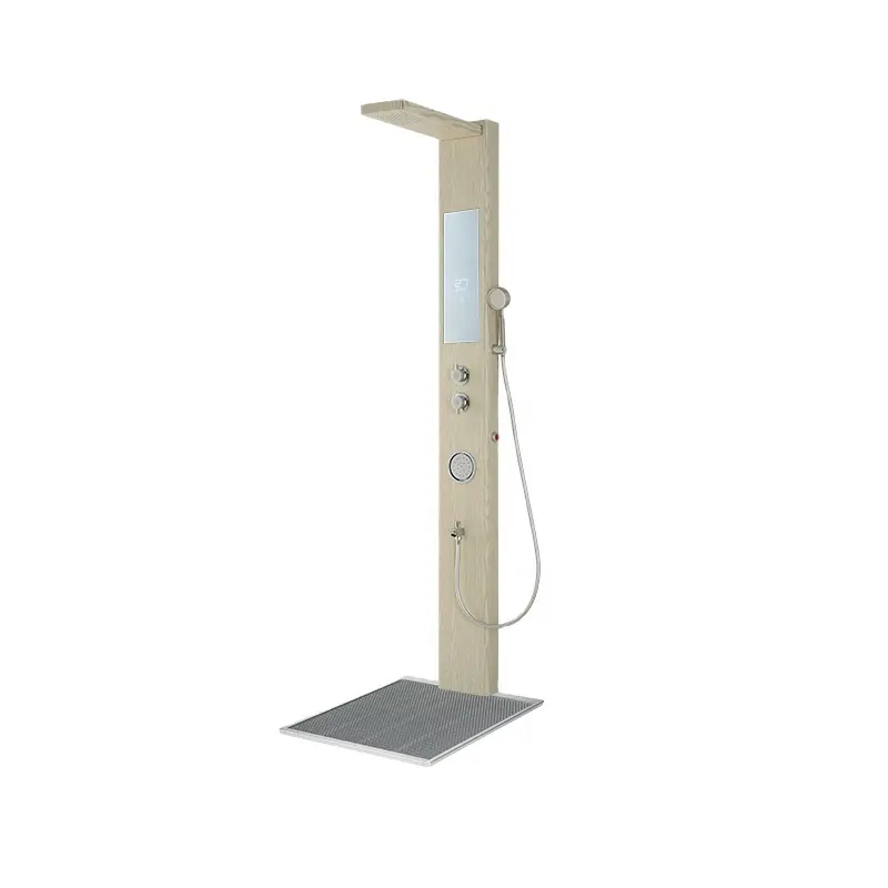 Integrated shower column panel with built-in instant water heater rainfall massage Simulated Wood Stone
